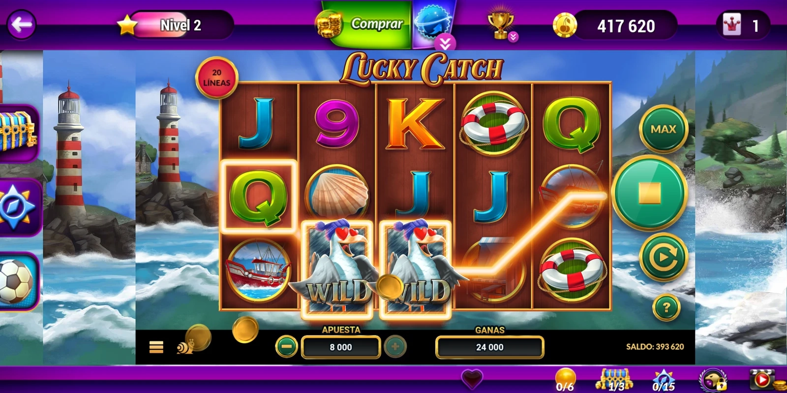 Capture d'écran My Jackpot — lobby des machines à sous sur mobile